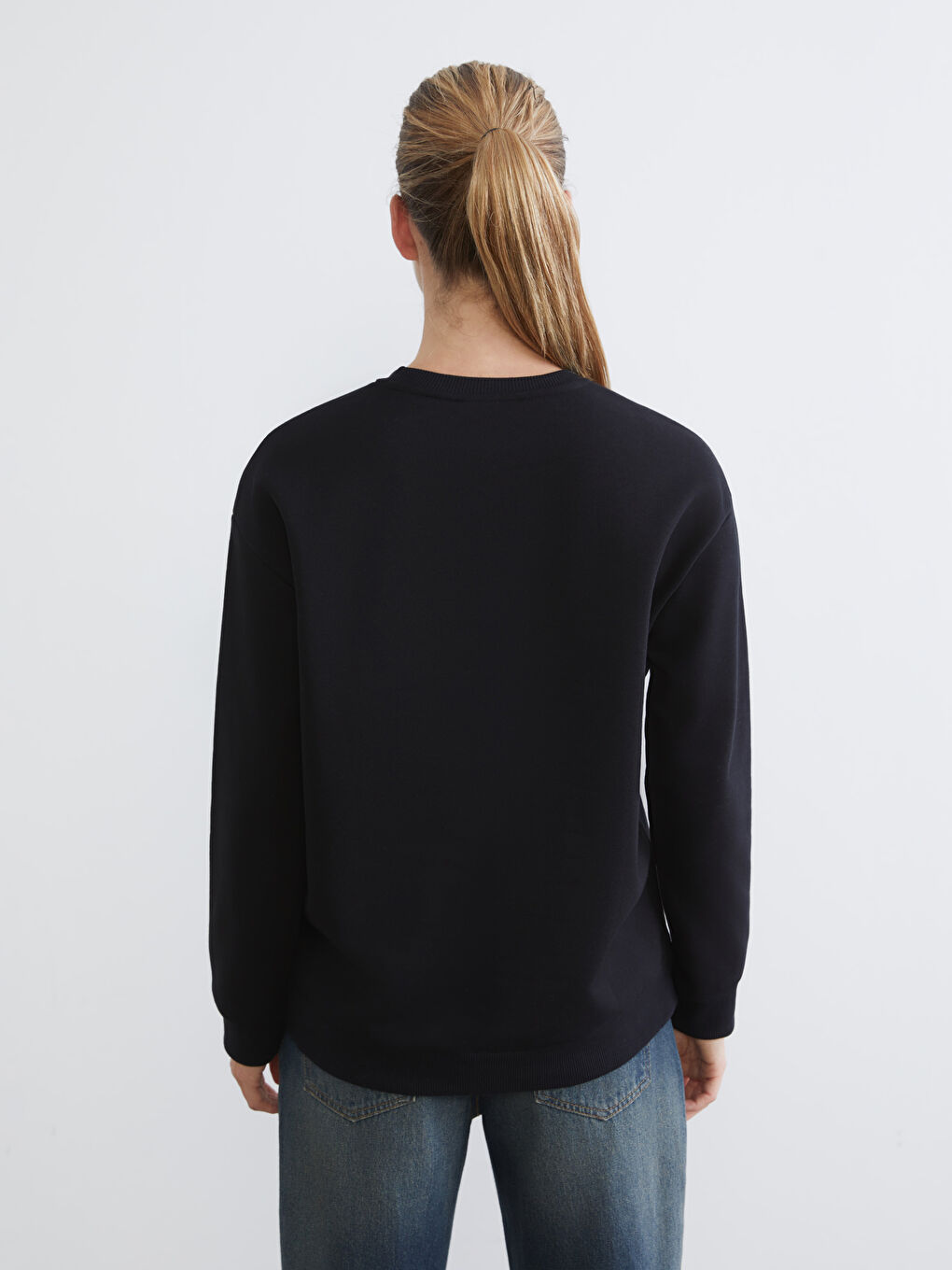 Siyah Baskılı Oversize Kadın Kalın Sweatshirt-3