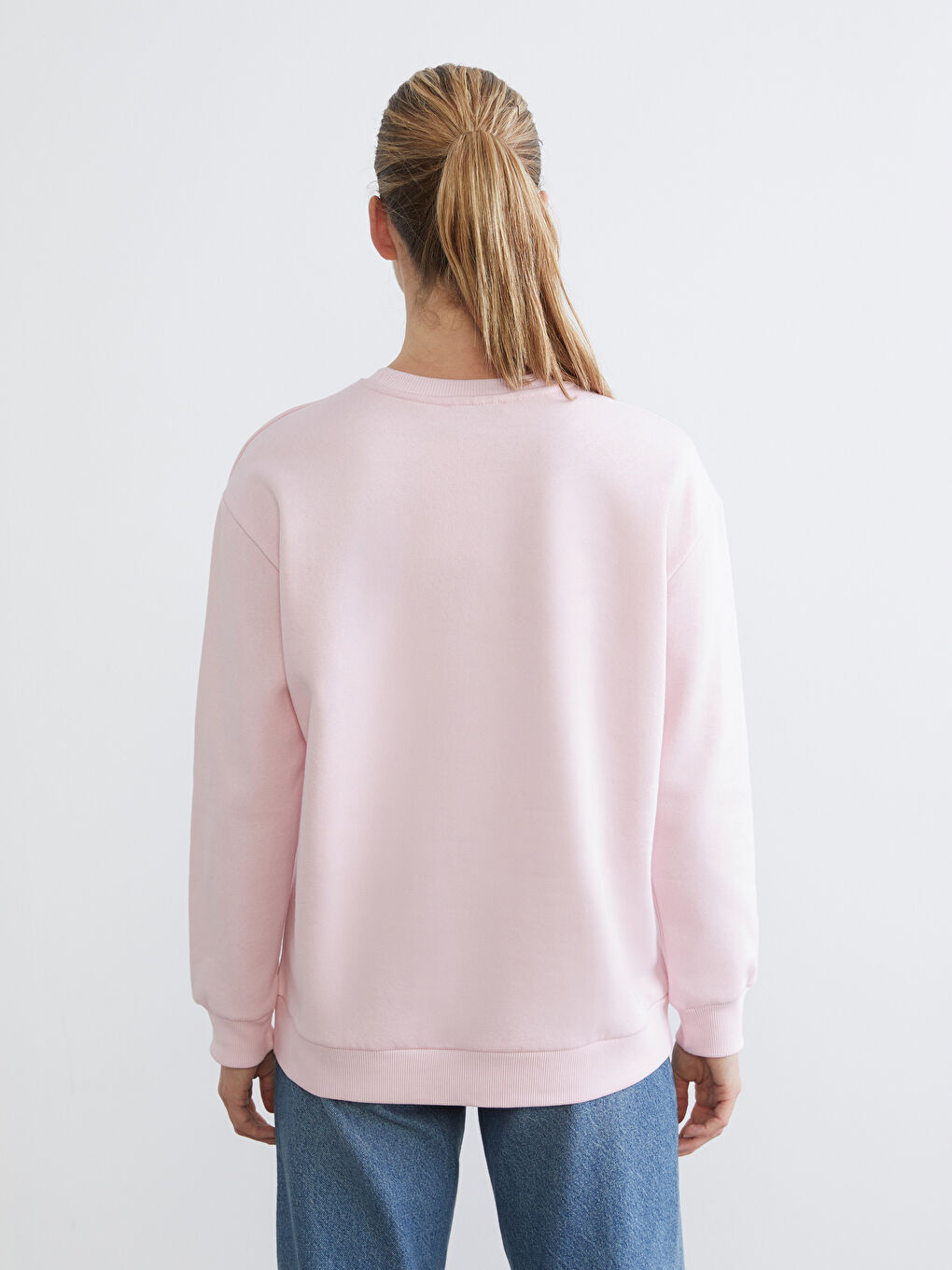 Pembe Nakışlı Oversize Kadın Kalın Sweatshirt-3