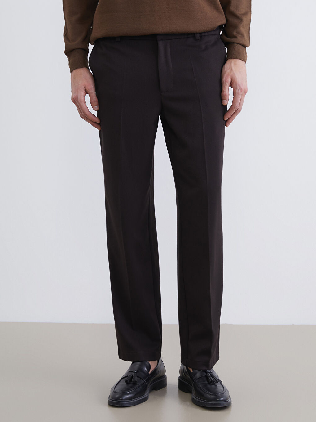 Kahverengi Standart Kalıp Erkek Pantolon-1