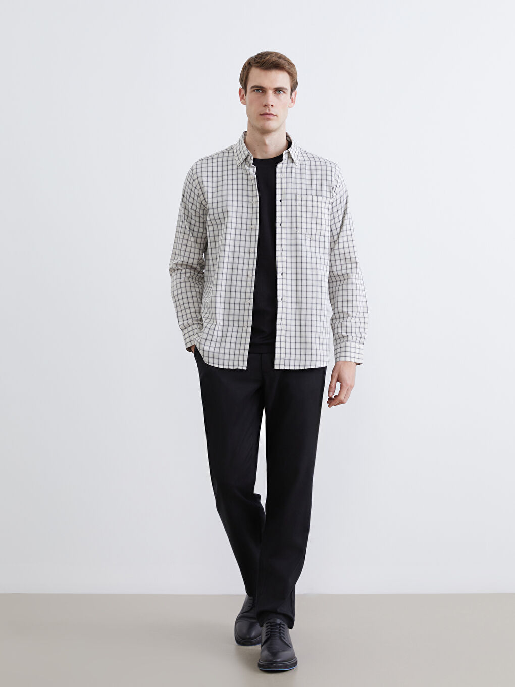 Cămașă din flanel pentru bărbați, cu mânecă lungă, croială regular, model în carouri-1