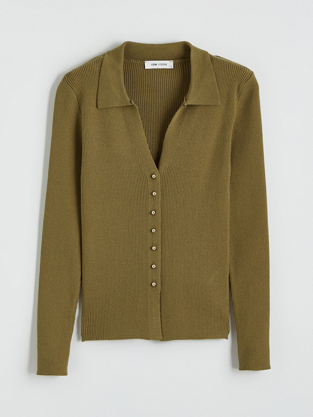 поло жағалы әйелдерге арналған трикотаж кардиган-4