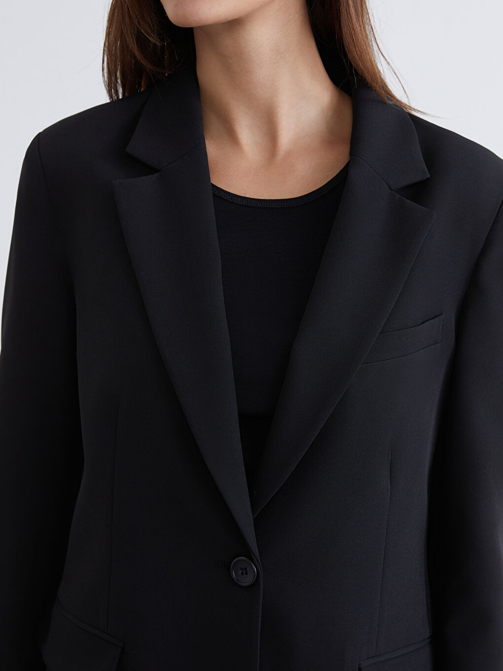 Siyah Krep Kadın Blazer Ceket-5