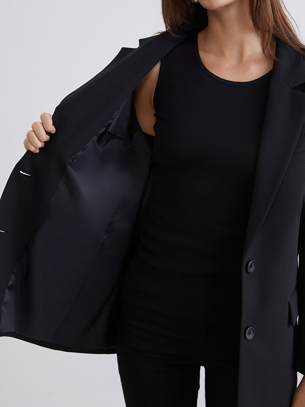 Siyah Krep Kadın Blazer Ceket-7