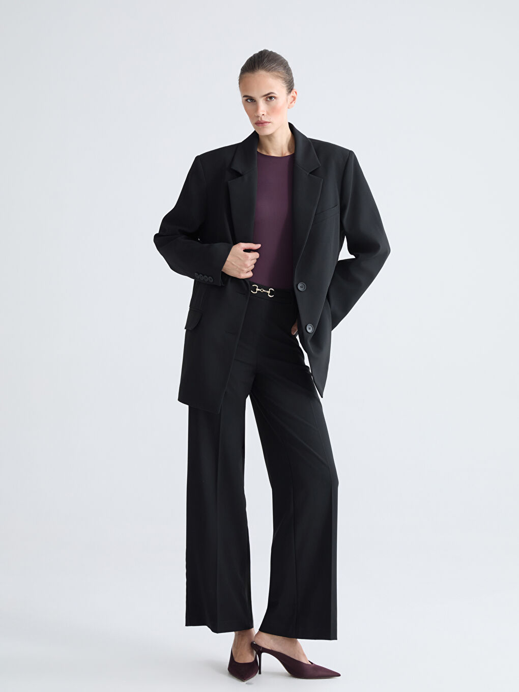 Siyah Krep Kadın Blazer Ceket-1