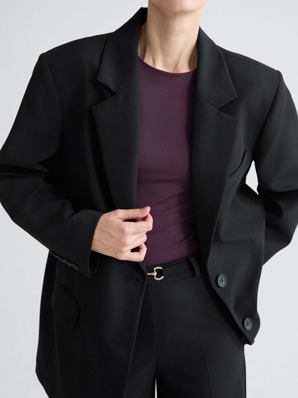 Siyah Krep Kadın Blazer Ceket-2