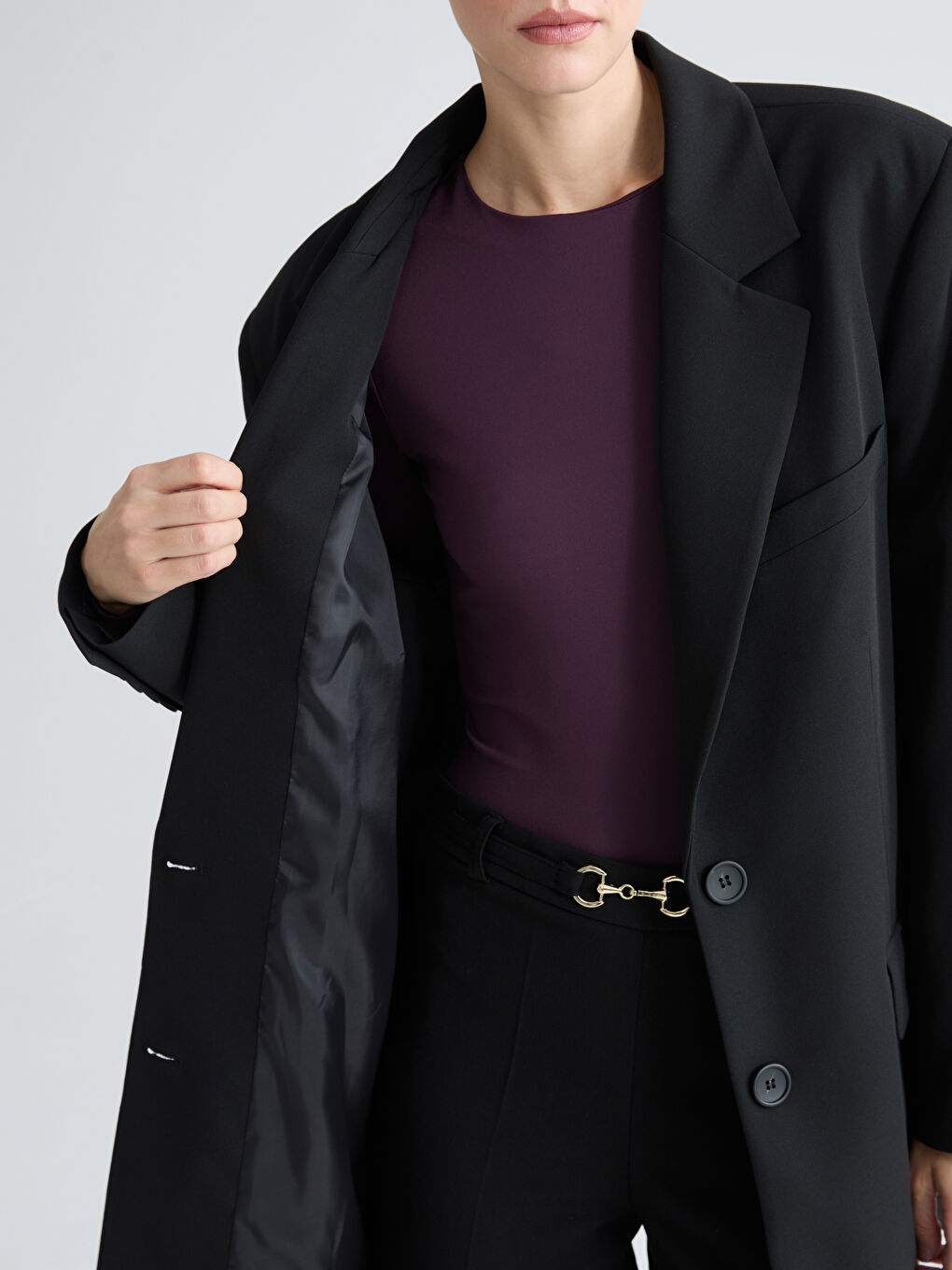 Siyah Krep Kadın Blazer Ceket-4