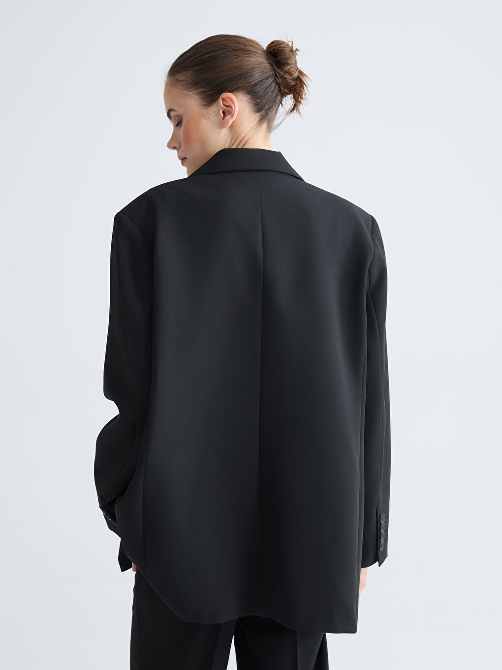 Siyah Krep Kadın Blazer Ceket-6