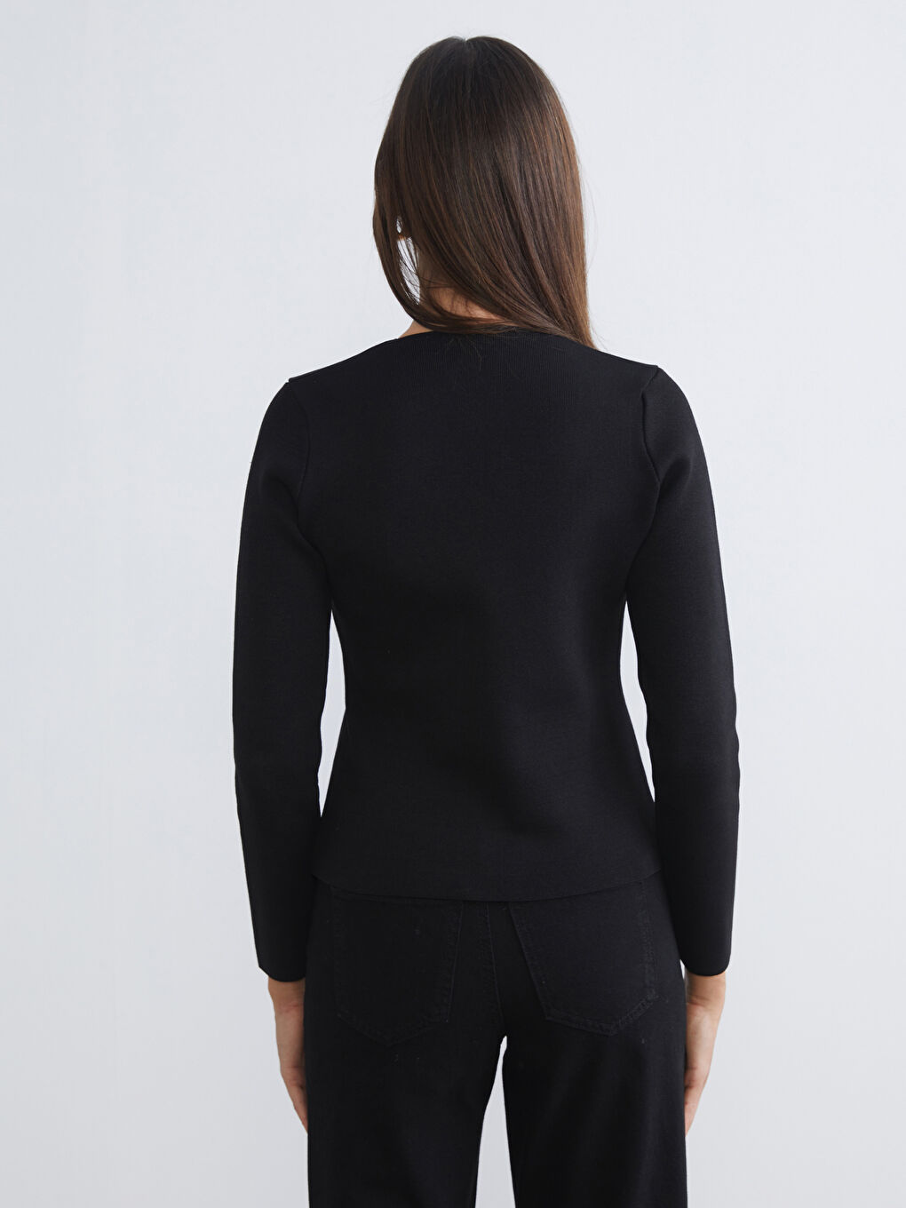 Siyah Kruvaze Yaka Kadın Triko Hırka-3