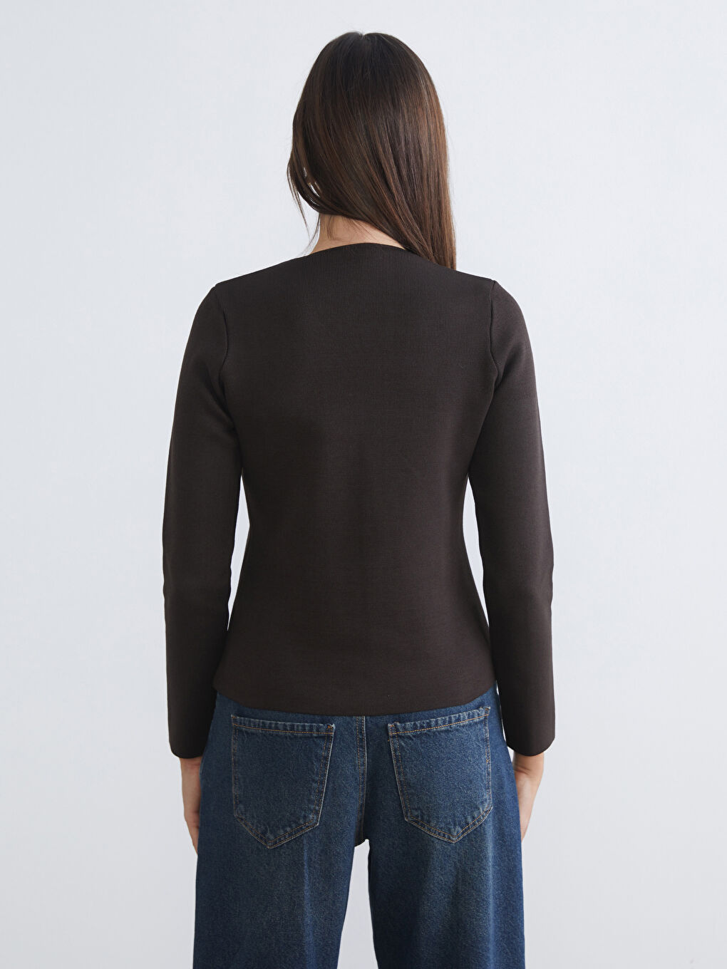 Kahverengi Kruvaze Yaka Kadın Triko Hırka-3