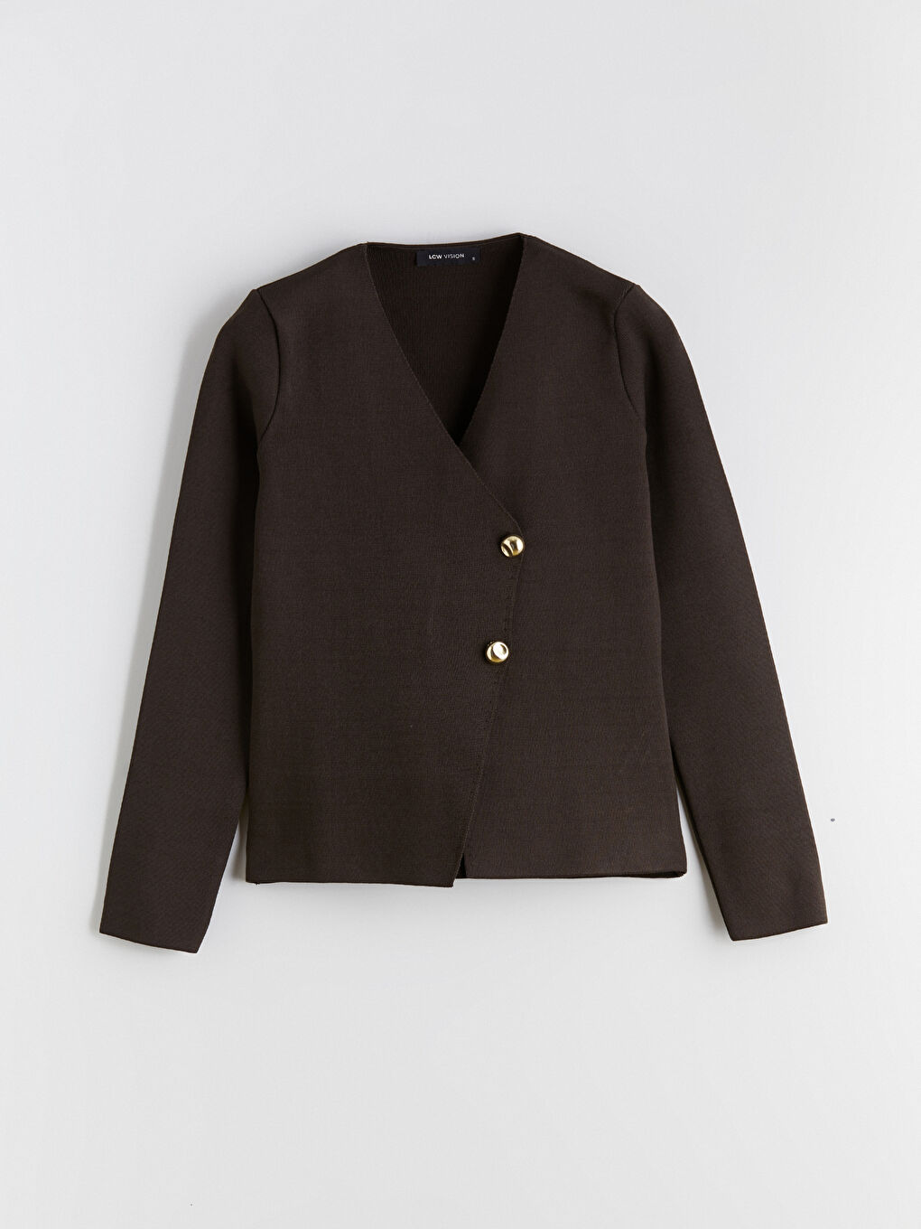 Kahverengi Kruvaze Yaka Kadın Triko Hırka-4