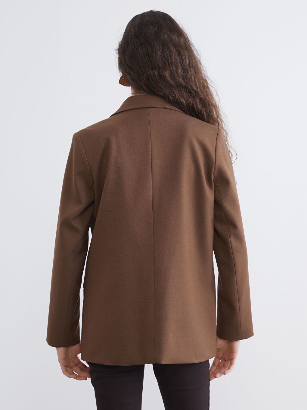 Bej Kruvaze Yaka Kadın Kaşe Blazer Ceket-6