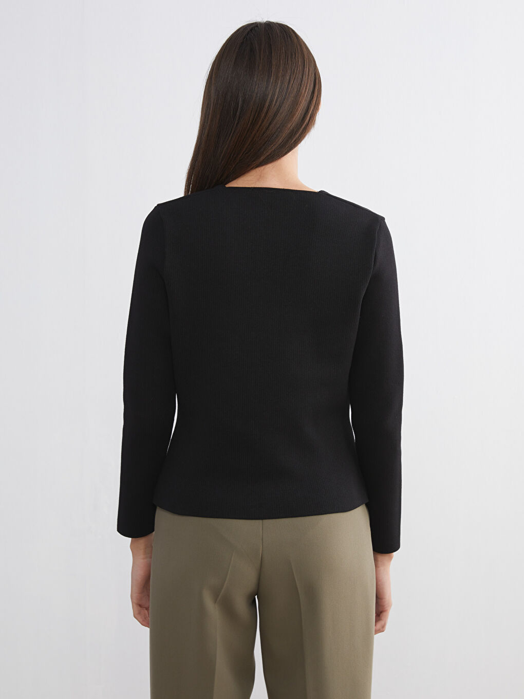 Siyah V Yaka Kadın Triko Hırka-3