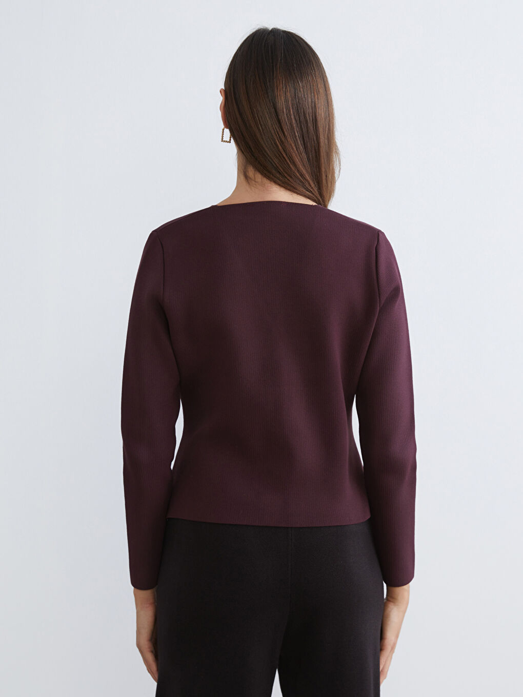 Bordo V Yaka Kadın Triko Hırka-3