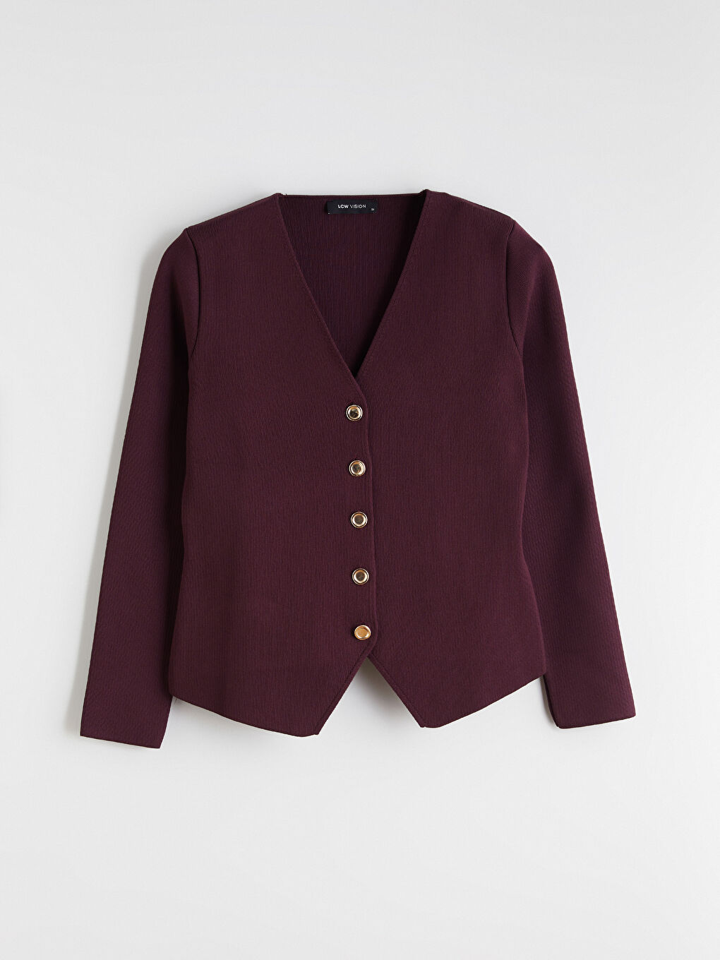 Bordo V Yaka Kadın Triko Hırka-4