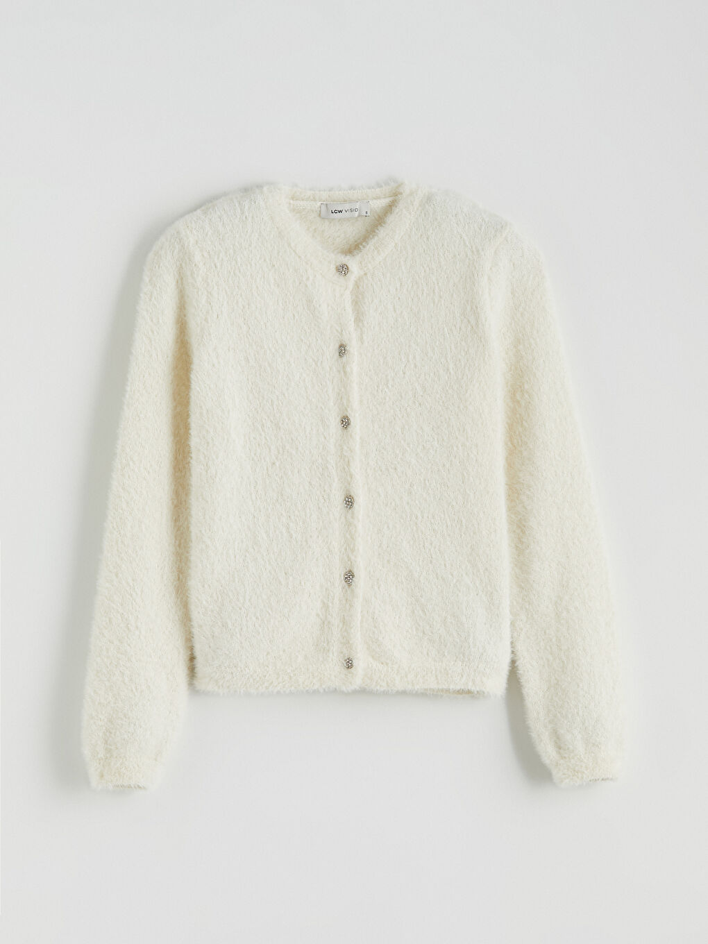 Ekru Bisiklet Yaka Kadın Triko Hırka-4