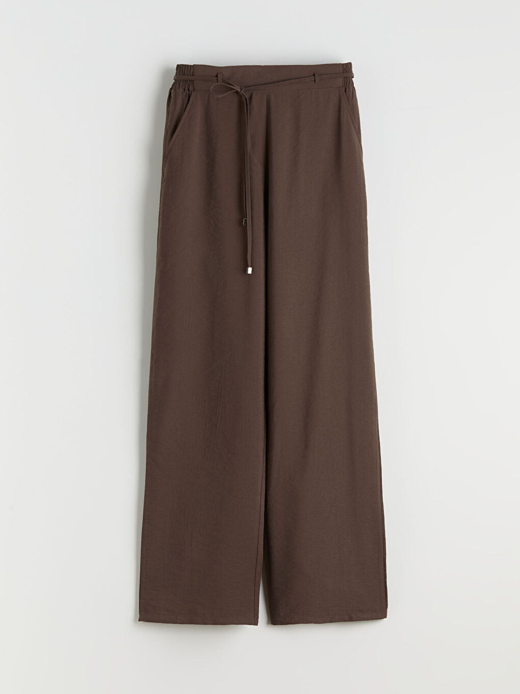 Kahverengi Beli Lastikli Geniş Paça Kadın Pantolon-4