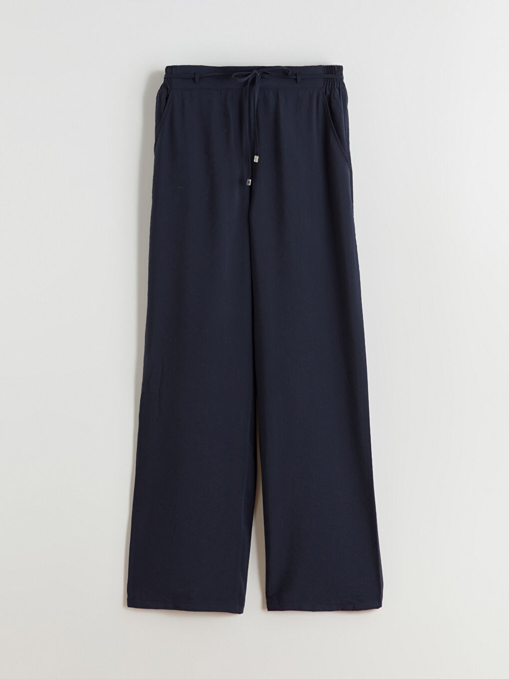 Lacivert Beli Lastikli Geniş Paça Kadın Pantolon-4