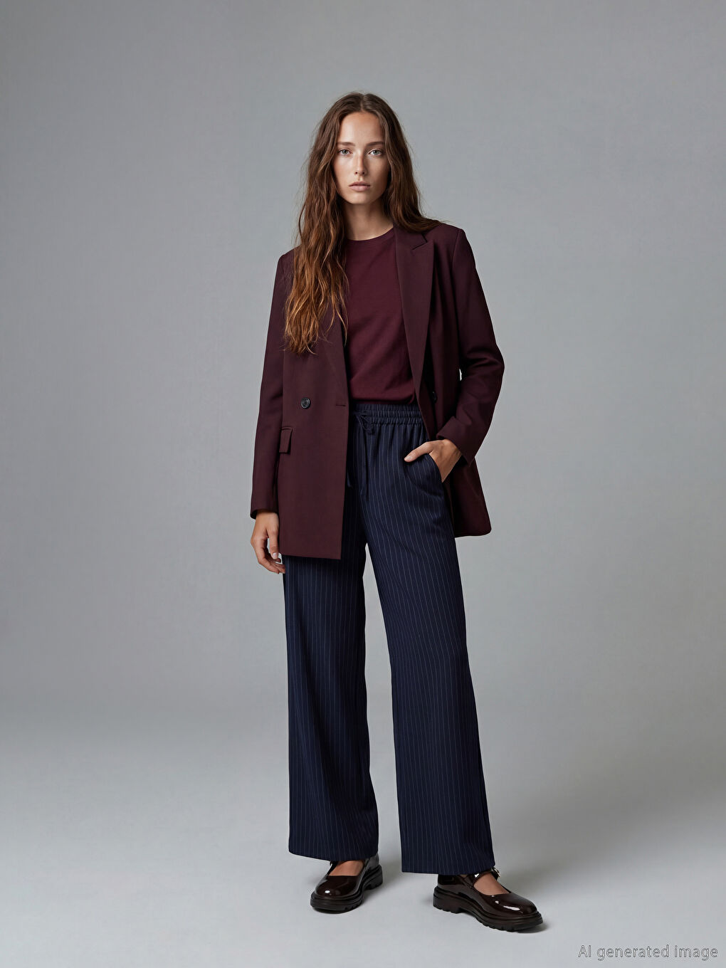 Elasticated Waist Striped Wide Leg Women's Trousers