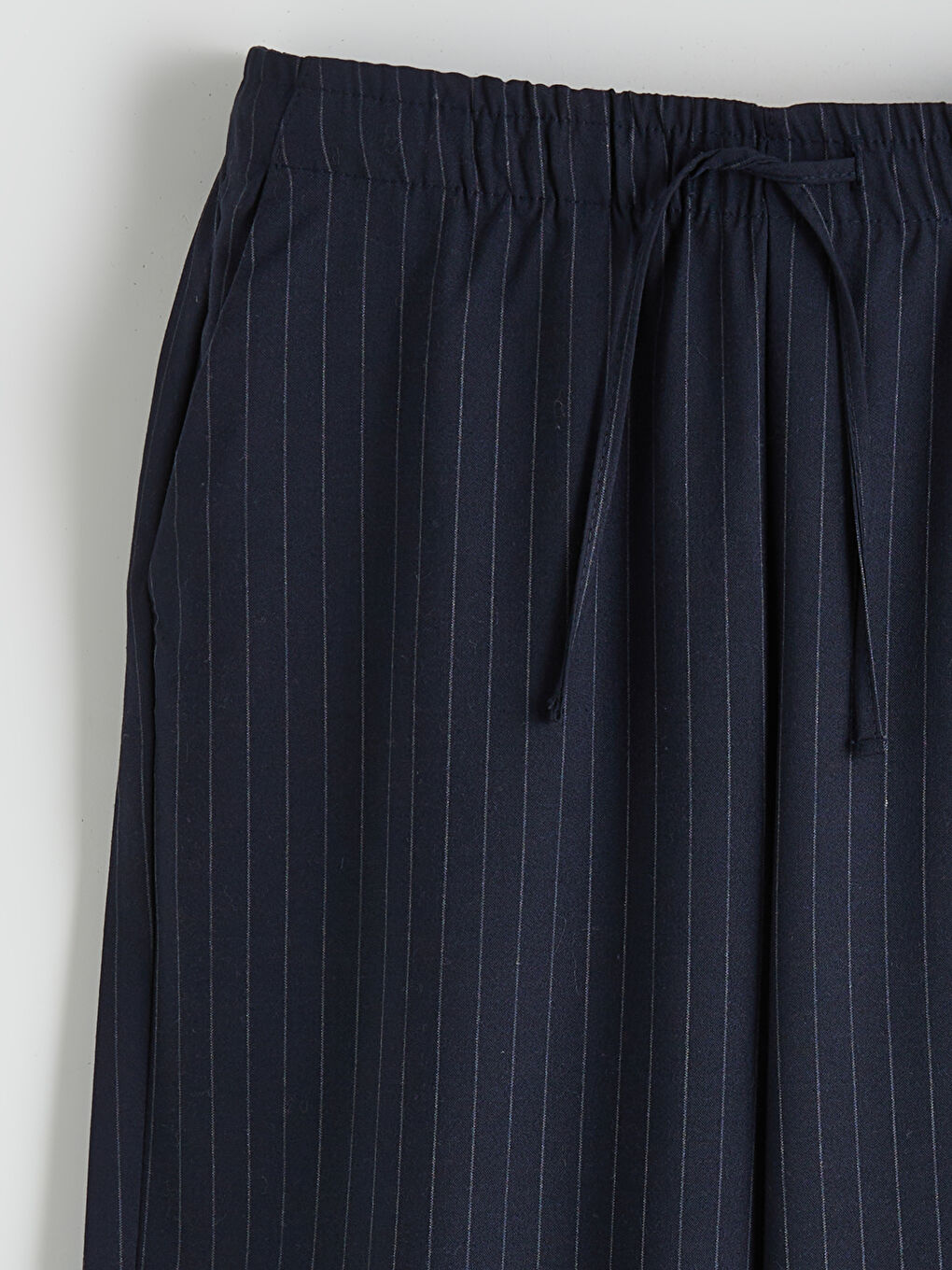 Lacivert Beli Lastikli Çizgili Geniş Paça Kadın Pantolon-1