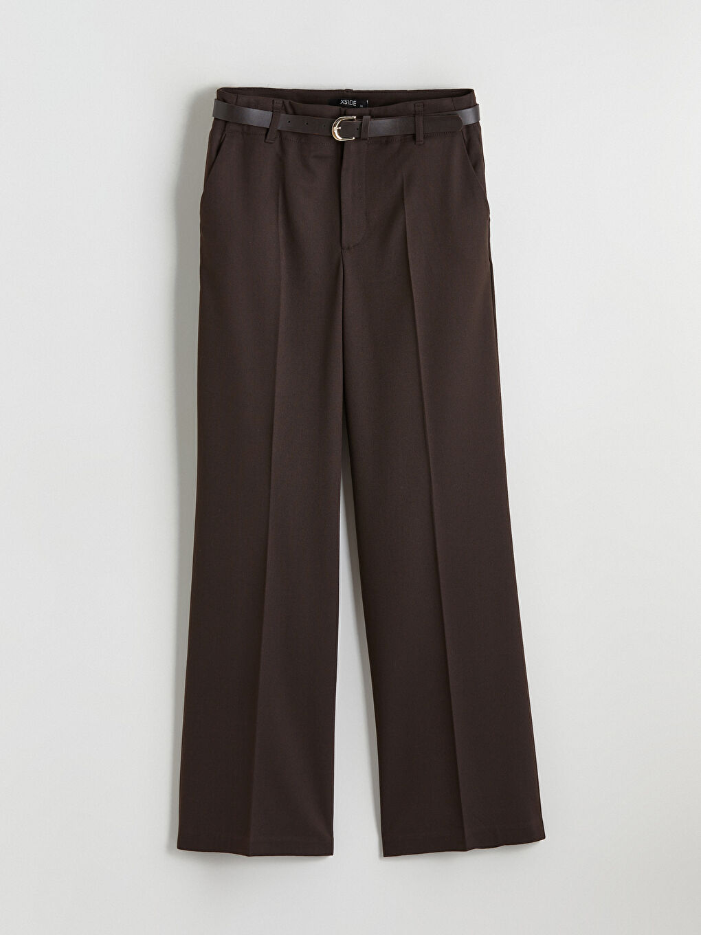 Kahverengi Beli Kemerli Geniş Paça Kadın Pantolon-4