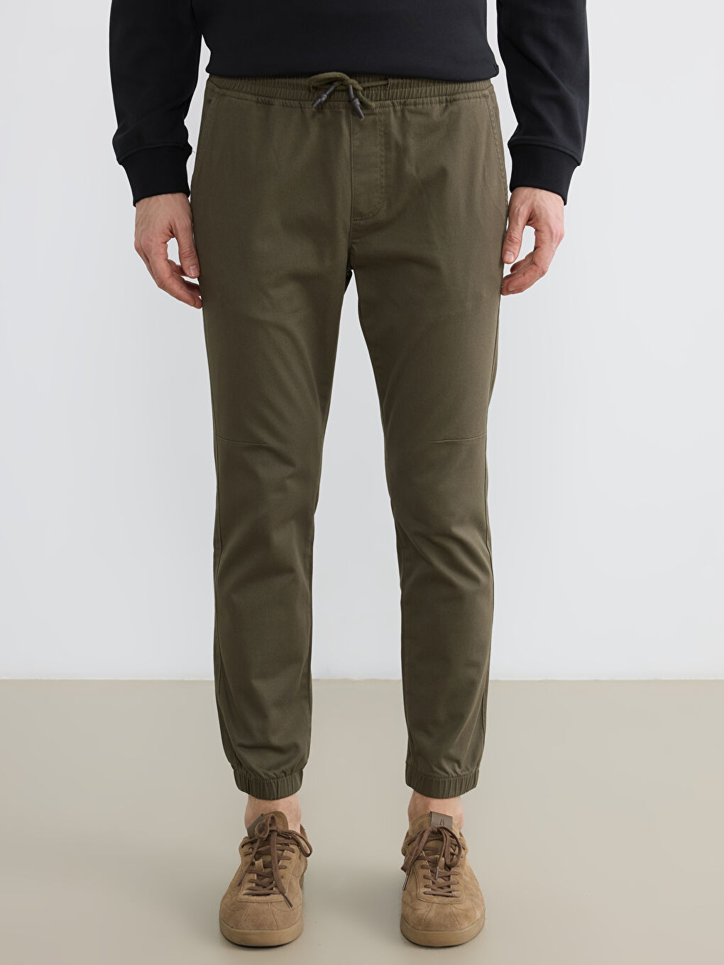 Haki Slim Fit Erkek Gabardin Jogger Pantolon-1