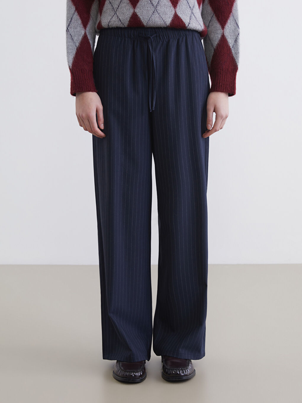 Elastic Waist Striped Women's Trousers-1