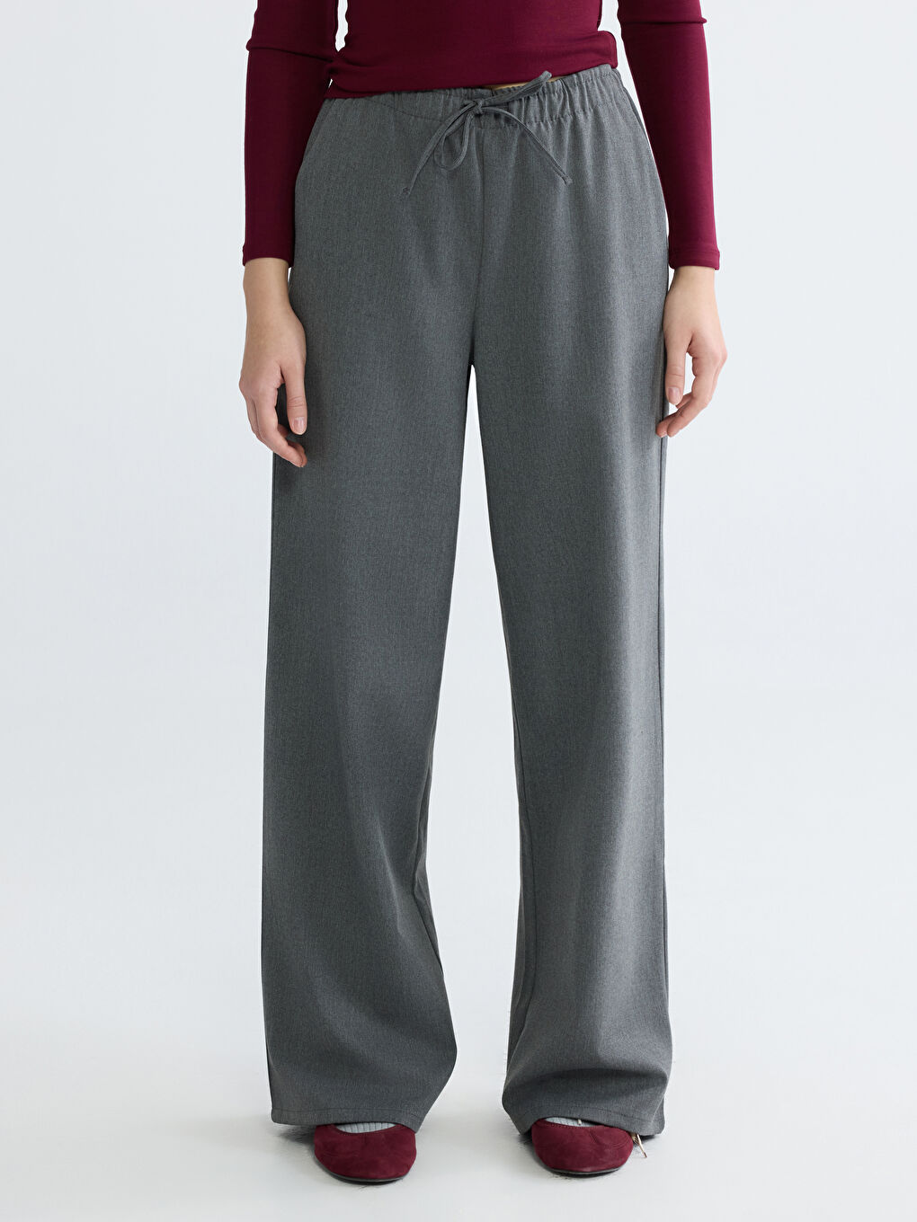 Elastic Waist Wide Leg Women's Trousers-1