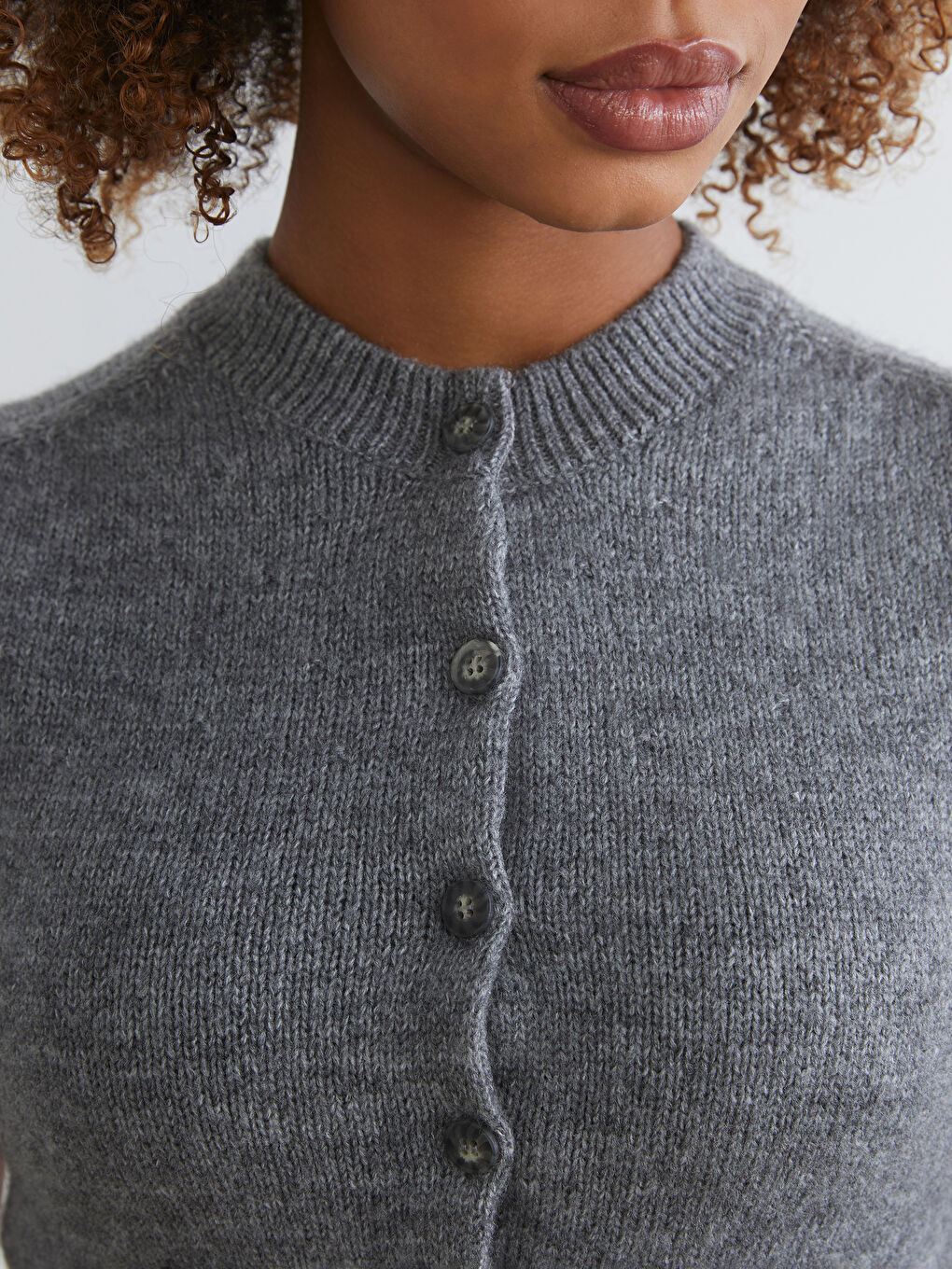 Gri Bisiklet Yaka Kadın Triko Hırka-2