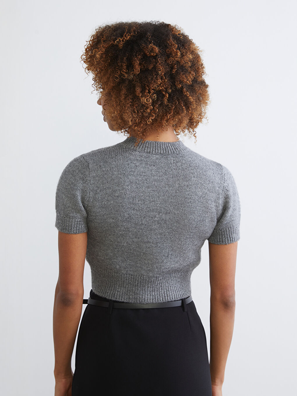 Gri Bisiklet Yaka Kadın Triko Hırka-3