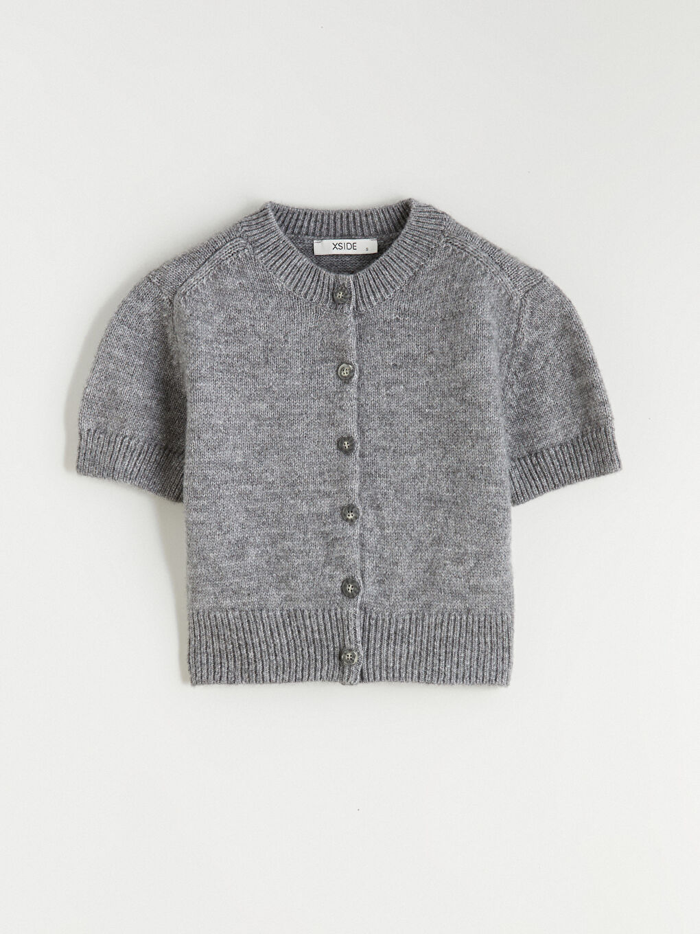 Gri Bisiklet Yaka Kadın Triko Hırka-4