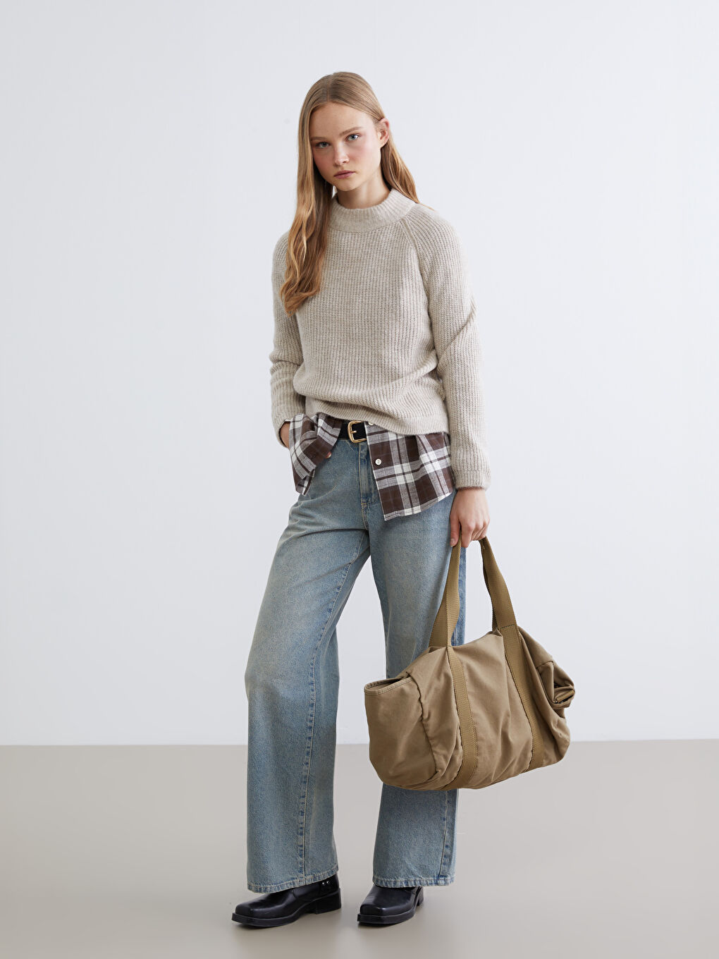 Bej Yarım Balıkçı Yaka Kadın Triko Kazak-1