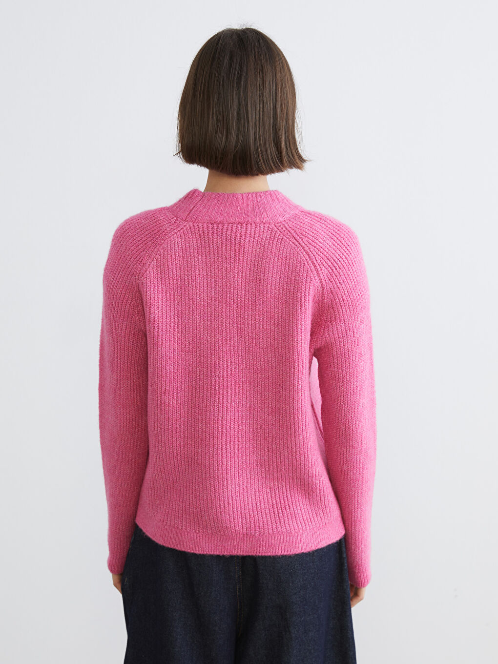 Pembe Yarım Balıkçı Yaka Kadın Triko Kazak-3