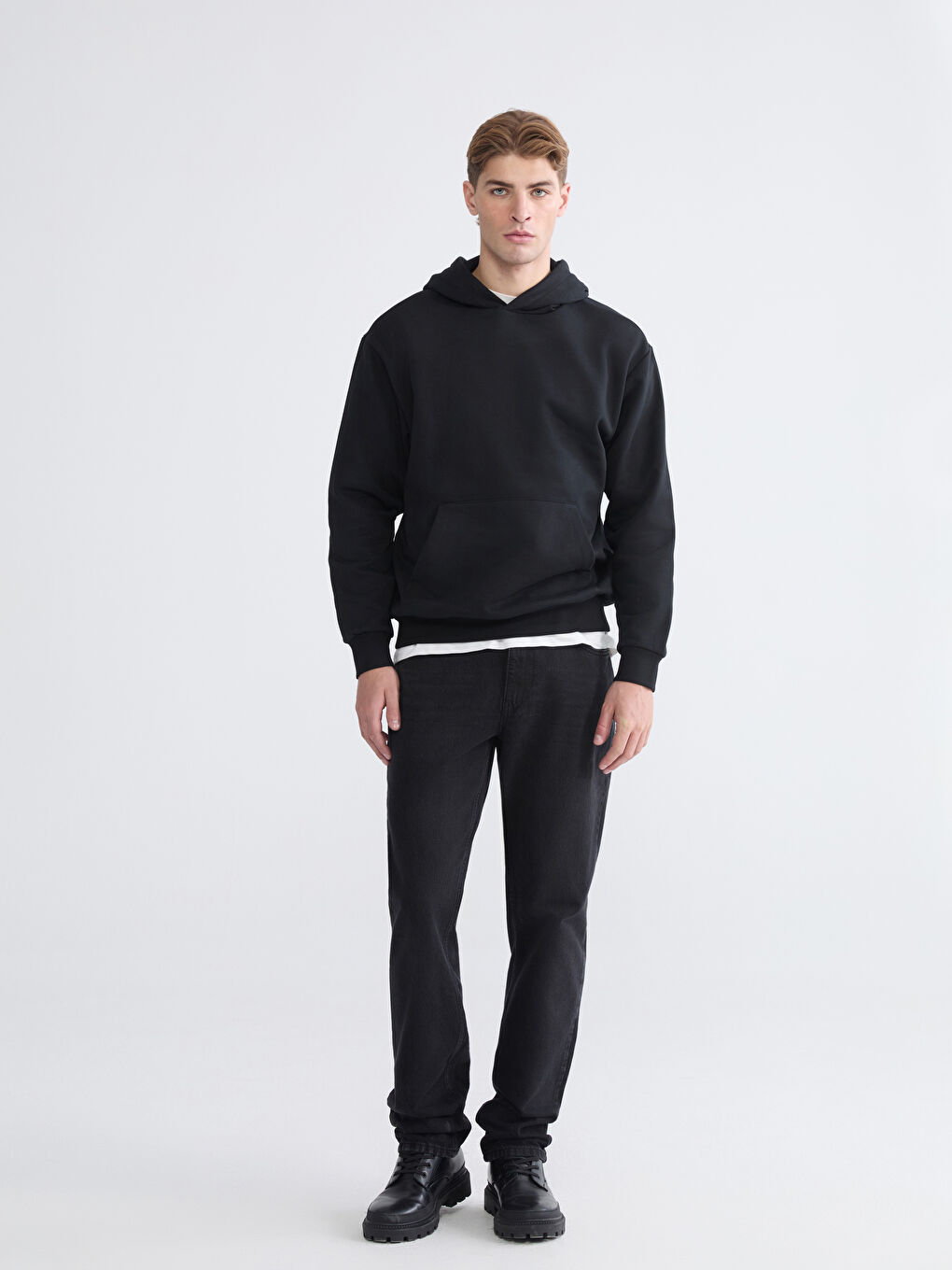 Siyah Uzun Kollu Erkek Kalın Hoodie-1