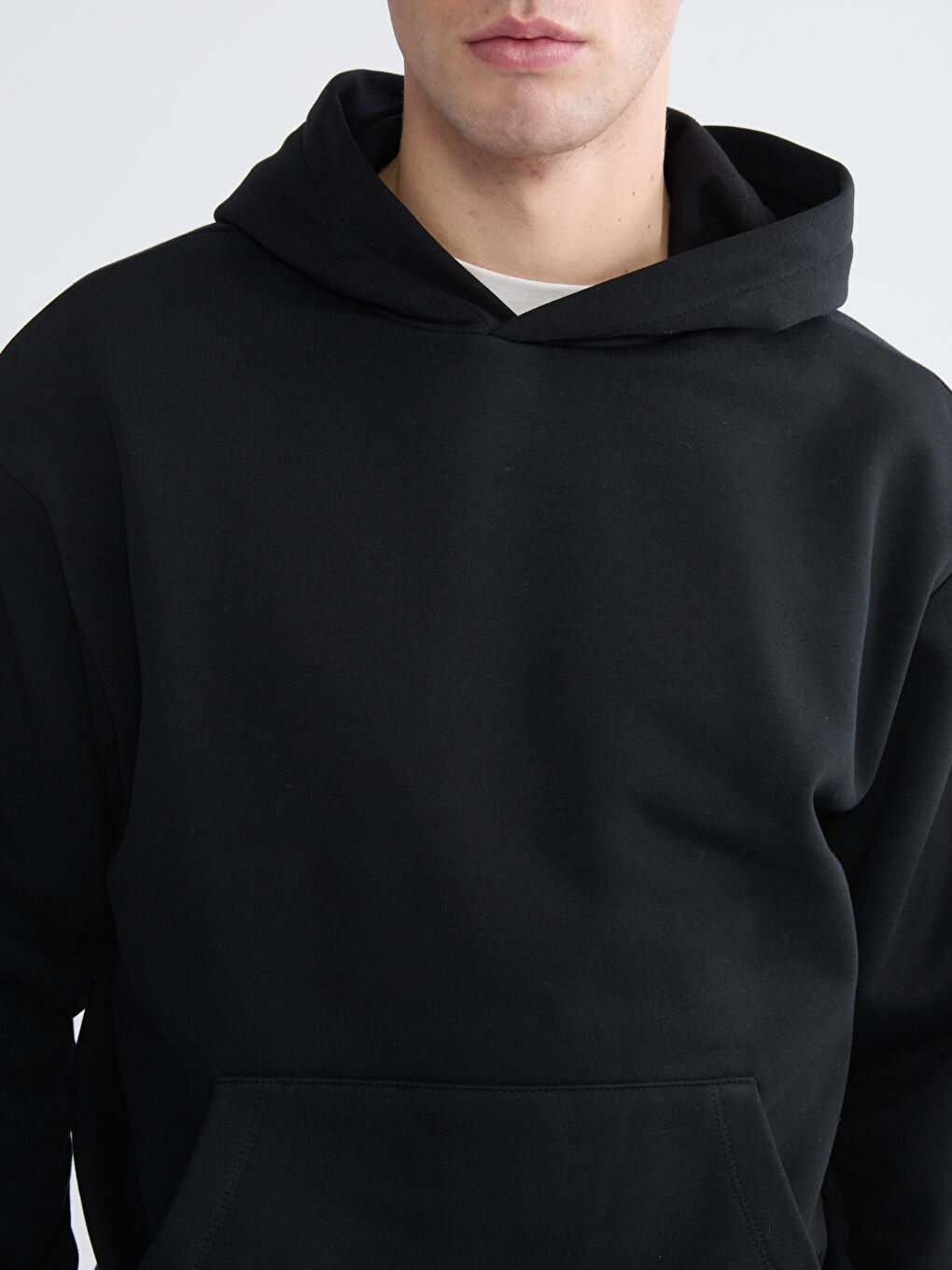 Siyah Uzun Kollu Erkek Kalın Hoodie-2