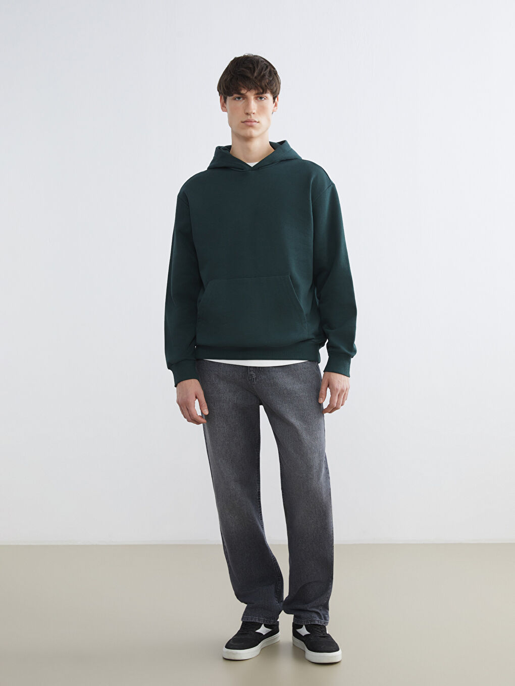 Yeşil Uzun Kollu Erkek Kalın Hoodie-1