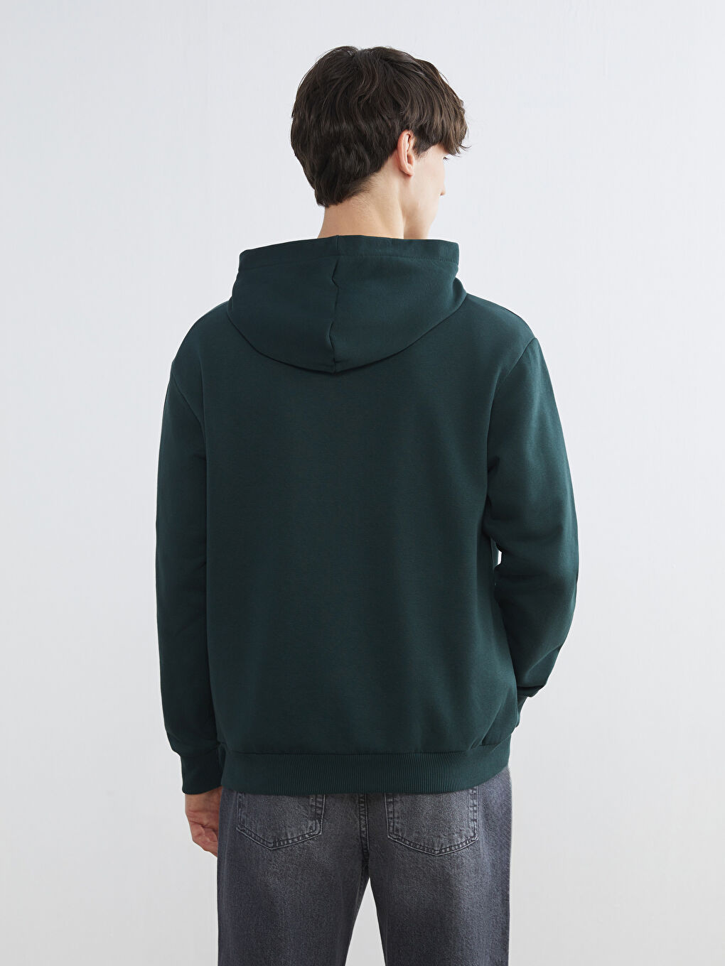 Yeşil Uzun Kollu Erkek Kalın Hoodie-3