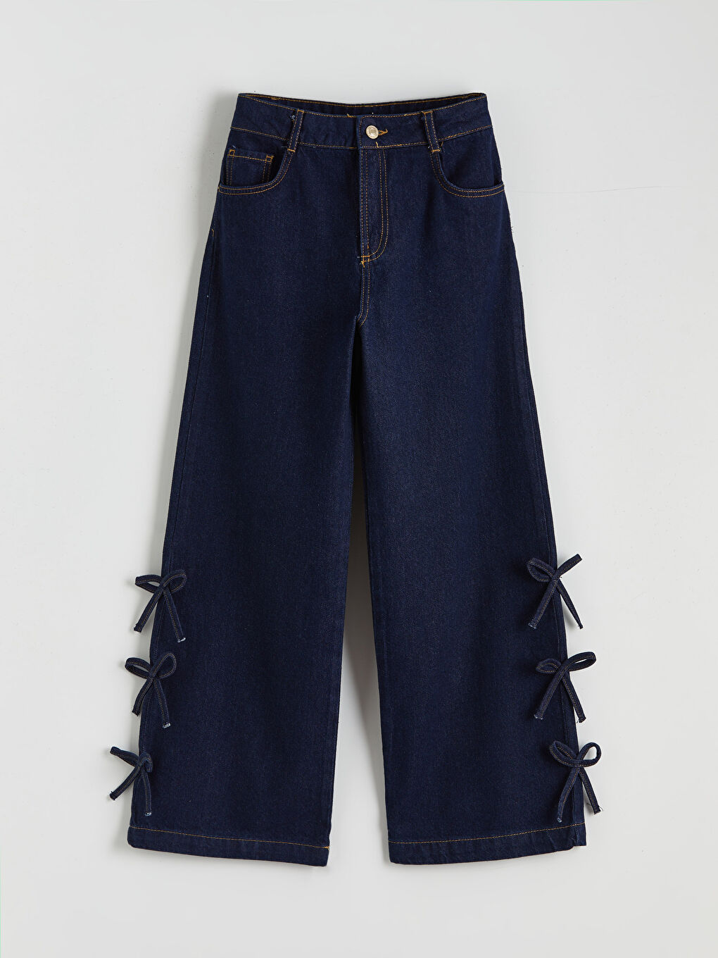 İndigo Wideleg Fiyonk Detaylı Kız Çocuk Jean Pantolon