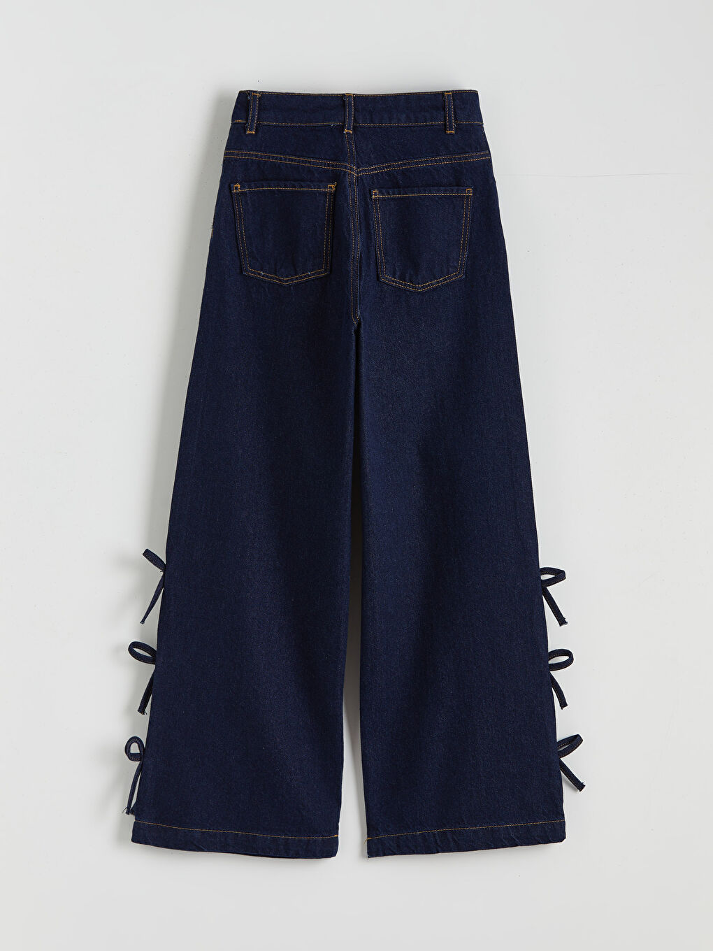İndigo Wideleg Fiyonk Detaylı Kız Çocuk Jean Pantolon-1