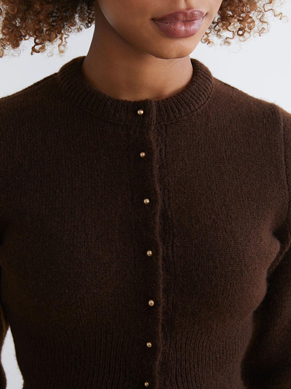 Kahverengi Bisiklet Yaka Kadın Triko Hırka-2