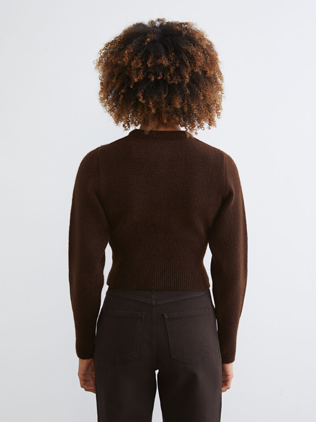 Kahverengi Bisiklet Yaka Kadın Triko Hırka-3