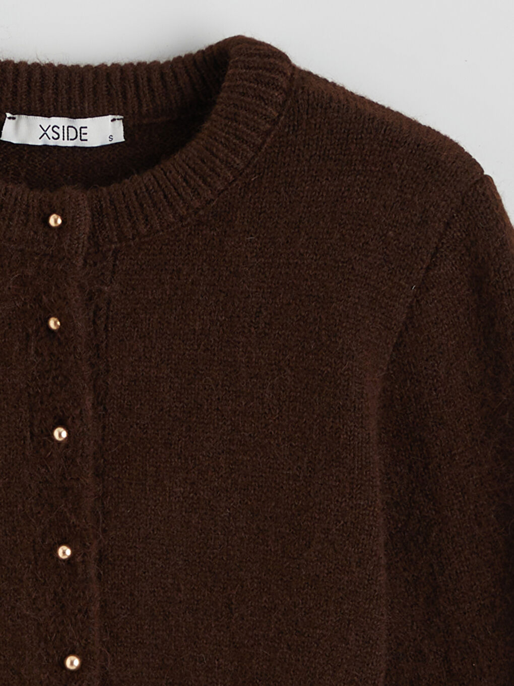 Kahverengi Bisiklet Yaka Kadın Triko Hırka-5