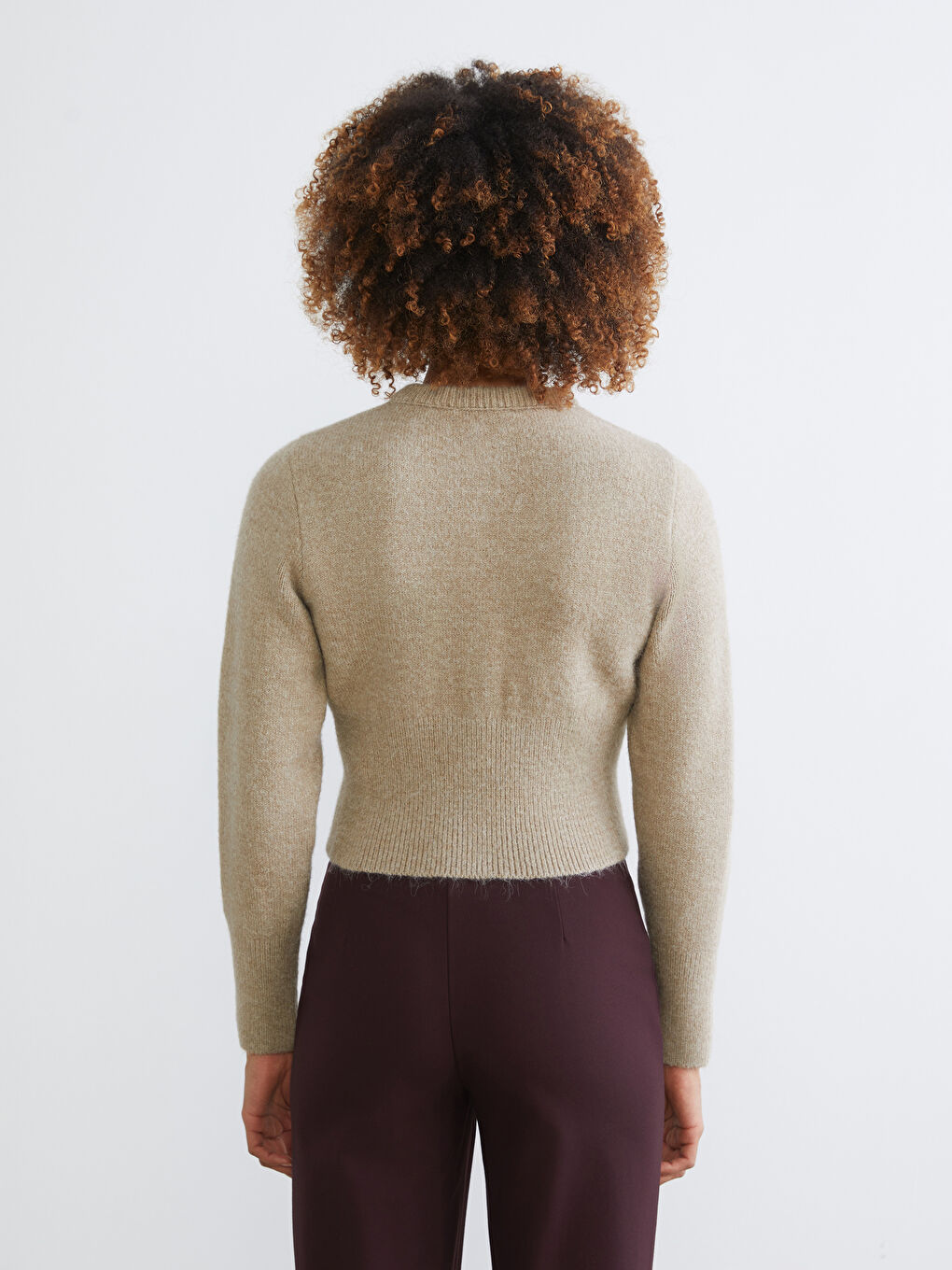 Bej Bisiklet Yaka Kadın Triko Hırka-3