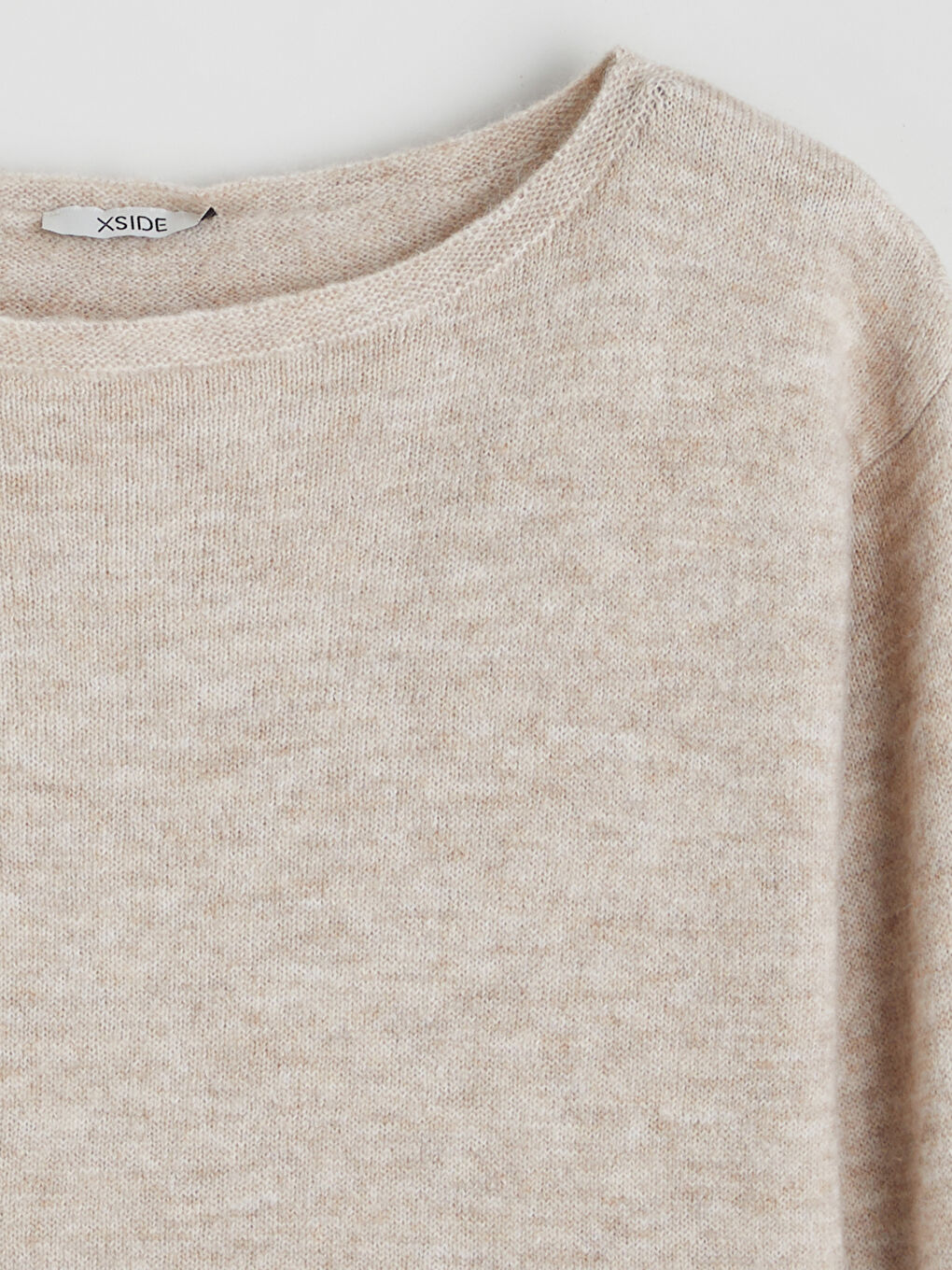 Bej Kayık Yaka Oversize Kadın Triko Kazak-5