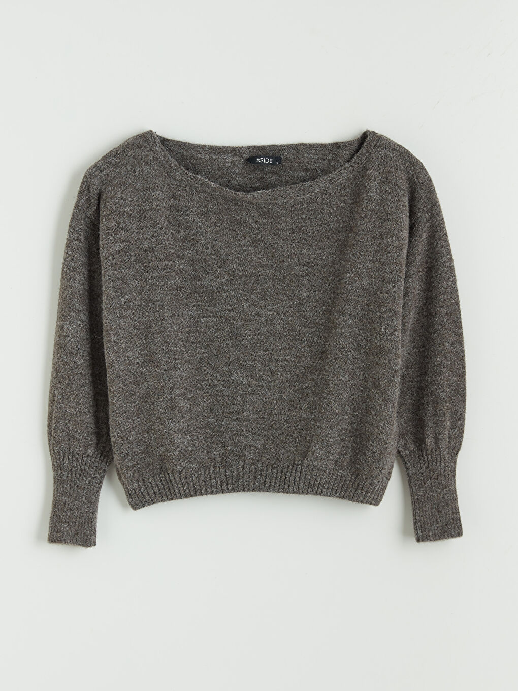 Kahverengi Kayık Yaka Oversize Kadın Triko Kazak-4