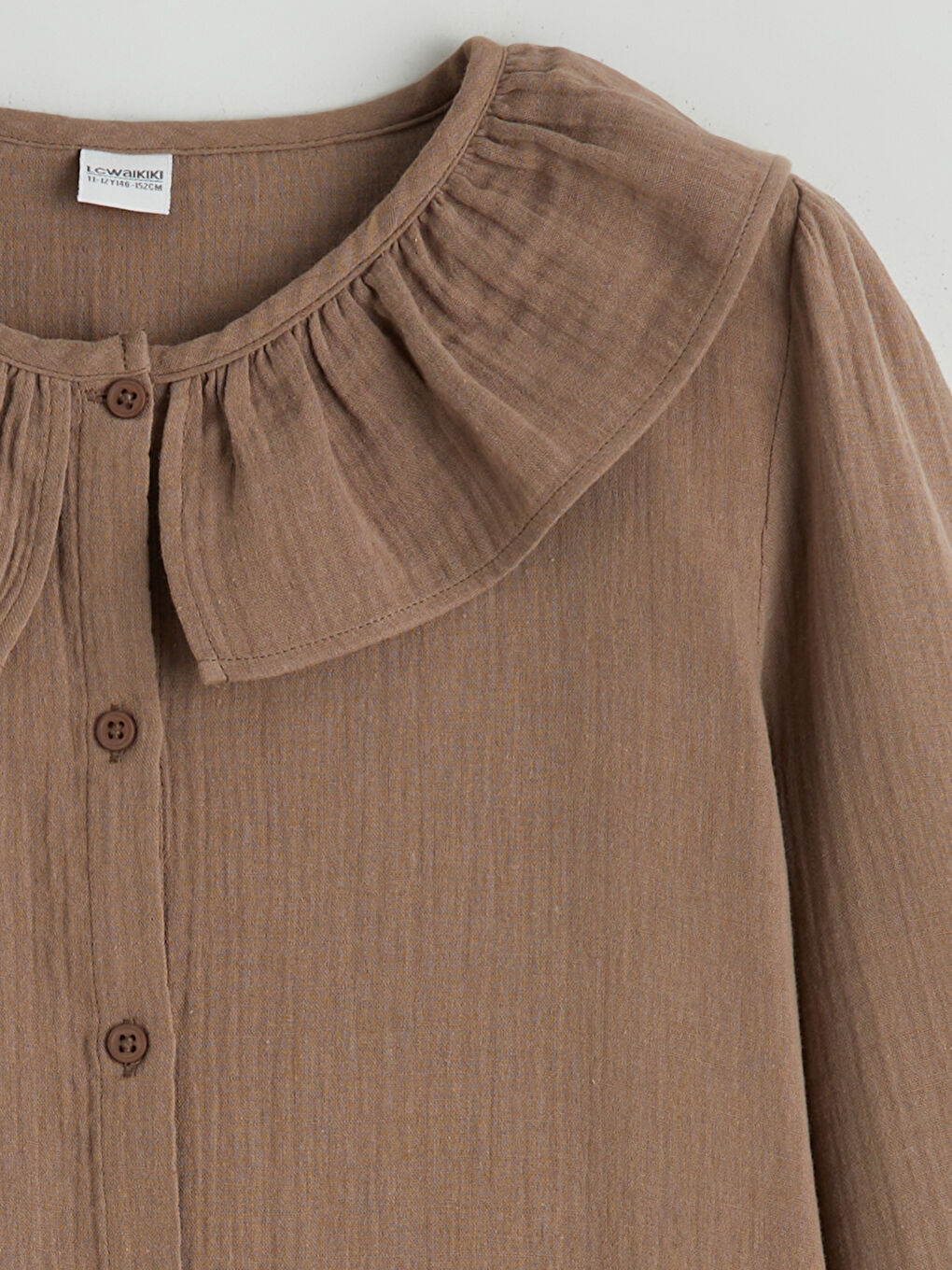 Kahverengi Bebe Yaka Müslin Kız Çocuk Gömlek-1