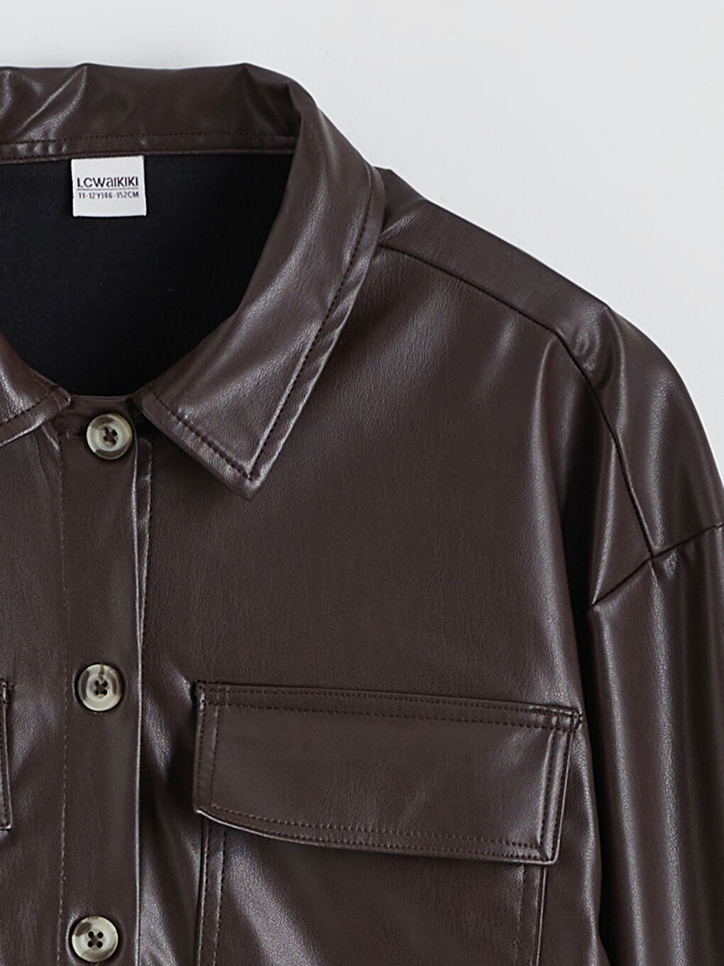 Kahverengi Deri Görünümlü Kız Çocuk Gömlek-2