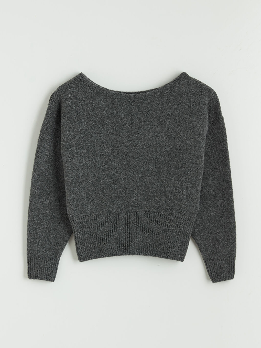 Antrasit Kayık Yaka Kadın Triko Kazak-4