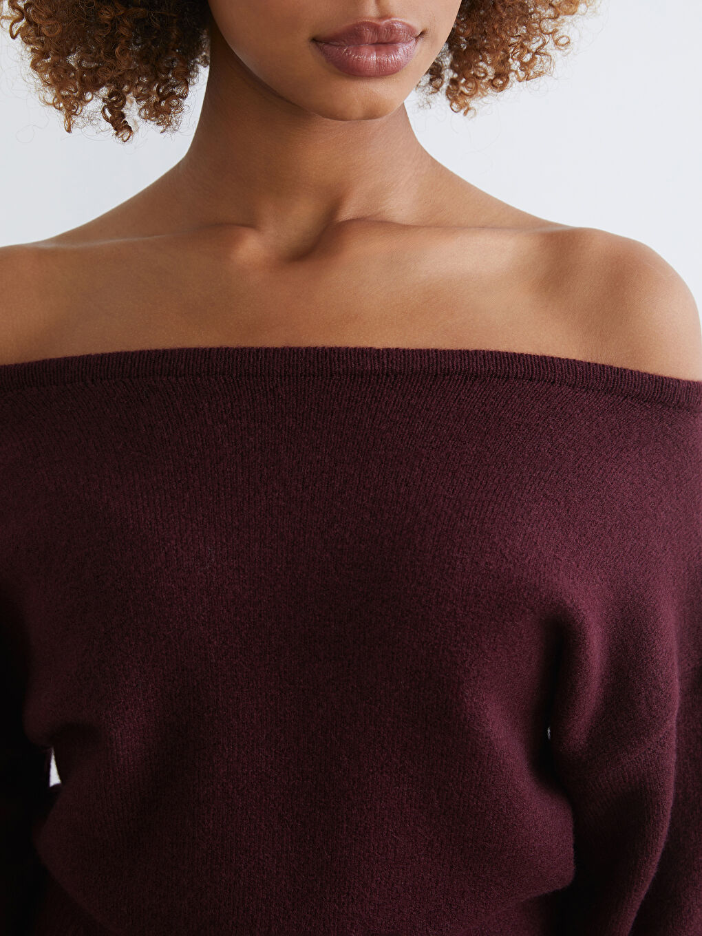 Bordo Kayık Yaka Kadın Triko Kazak-2