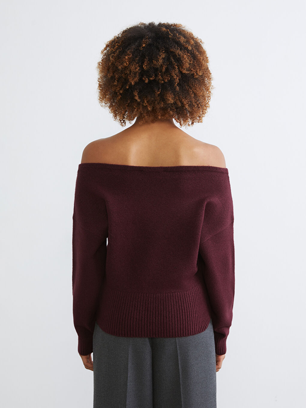 Bordo Kayık Yaka Kadın Triko Kazak-3