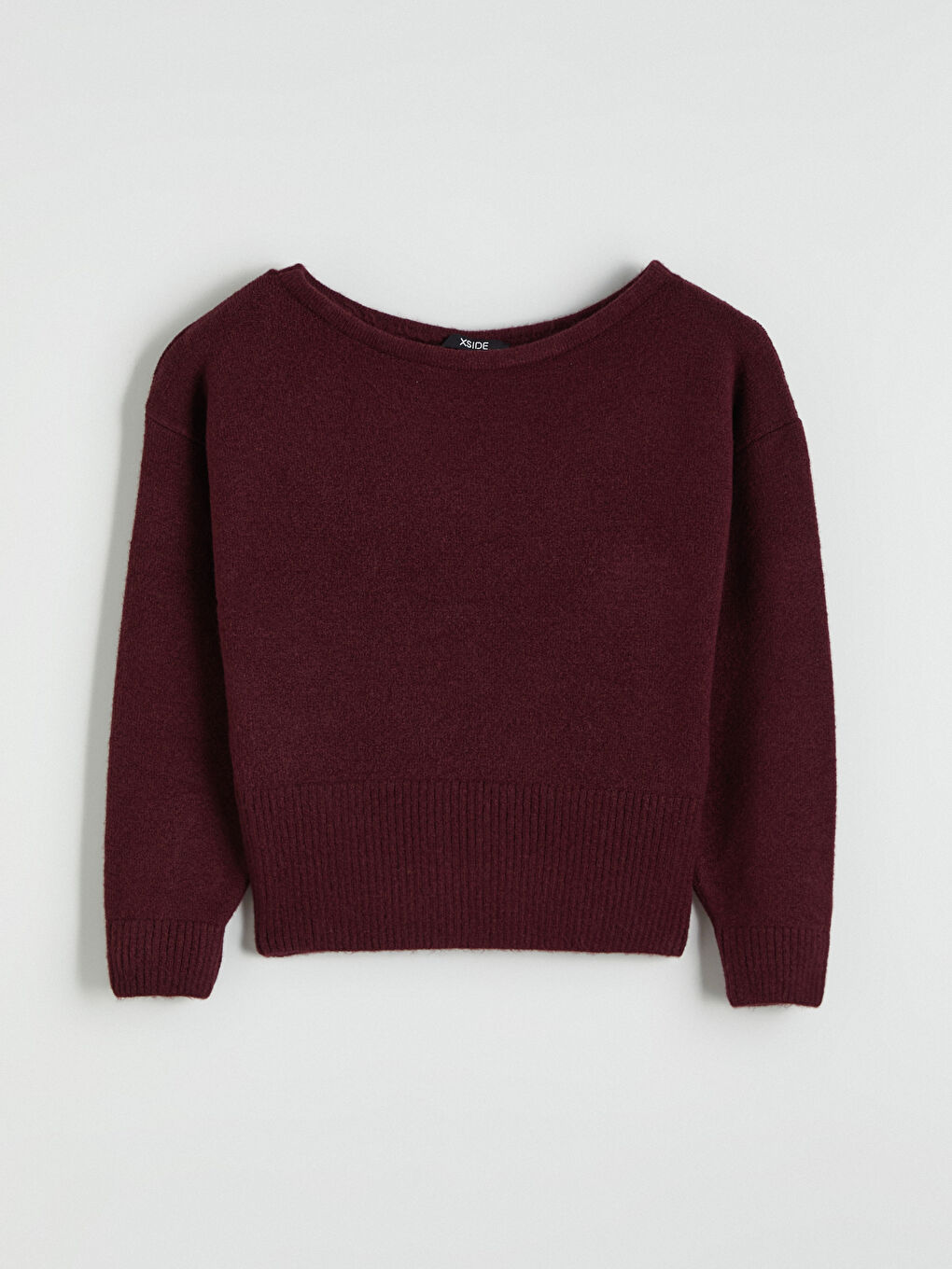 Bordo Kayık Yaka Kadın Triko Kazak-4